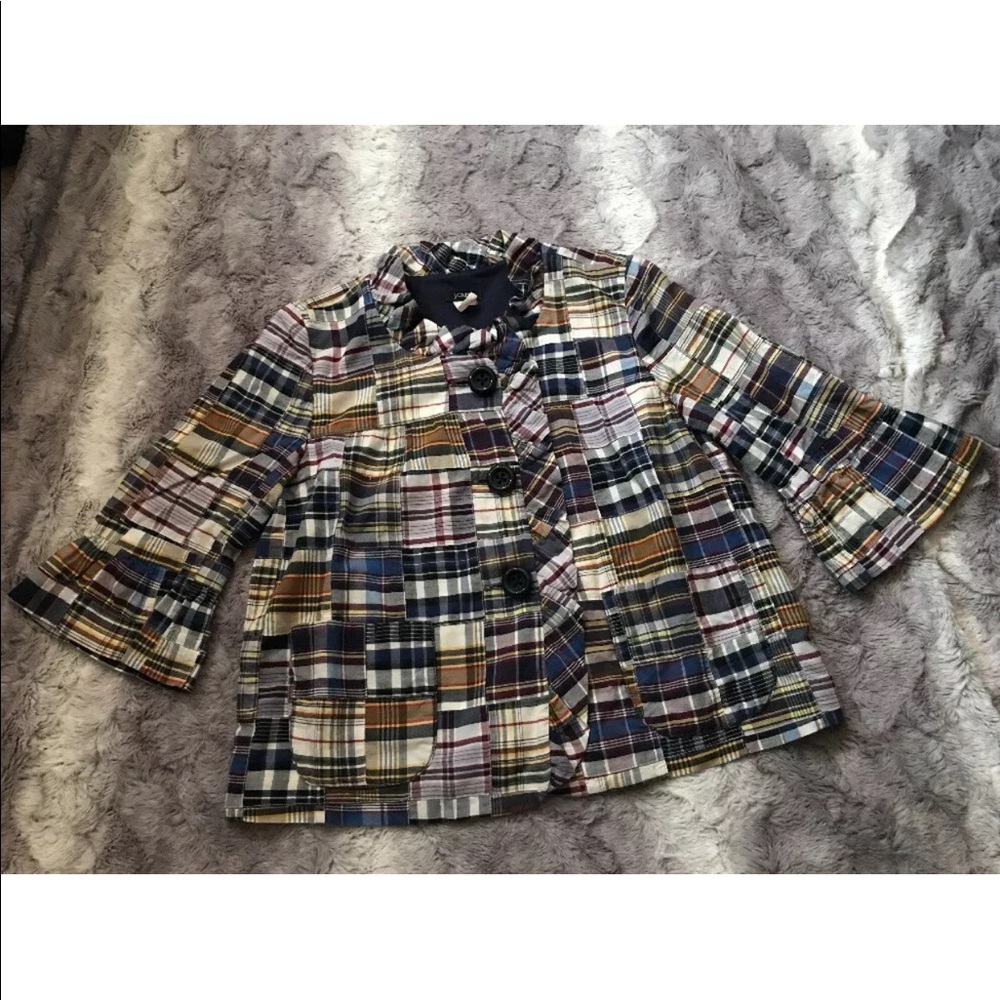 J Crew Patchwork Madras Fiona Ruffle Trim Jacket 8
